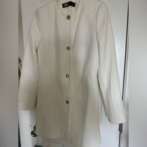 Zara Womens White Blazer :S  Tailored Jacket Frock Coat Golden Snaps